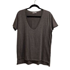 Zara Collection Charcoal Gray V-Neck Short Sleeve Cotton Blend Tee T-Shirt Top X